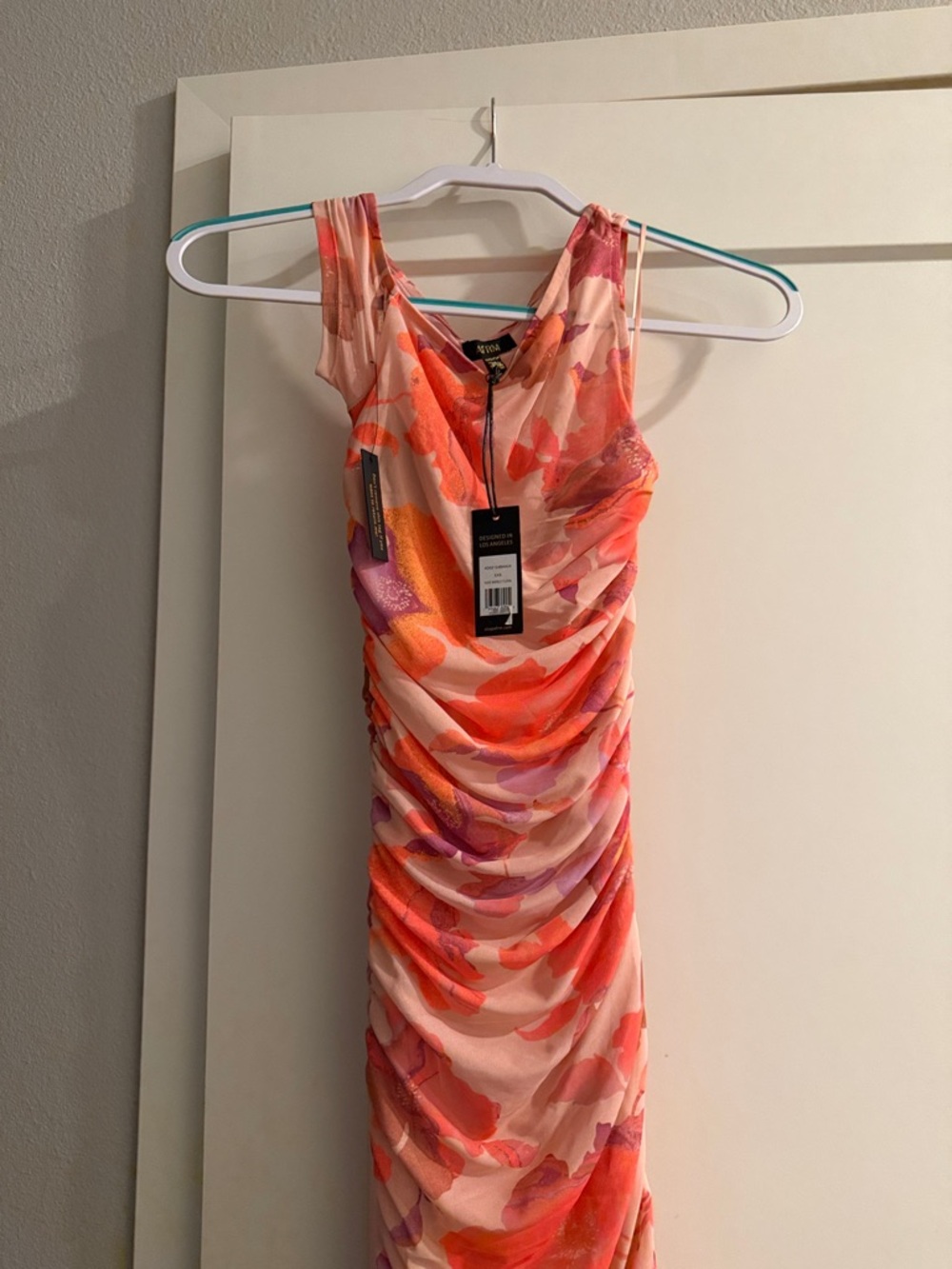 Pink Coral Ruched Midi Dress - Picture 1 of 4